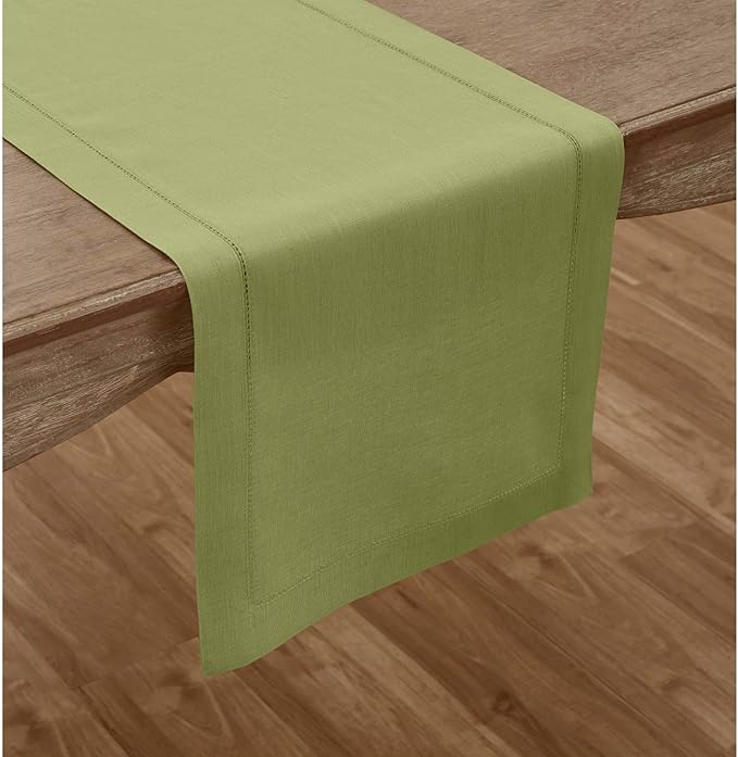 Solino Home Linen Moss Green Hemstitch Table Runner 48 Inches - Image 2