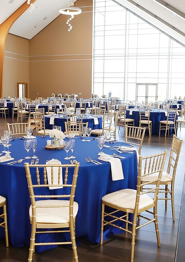 Fani 12 Pack 90 Inch Royal Blue Polyester Round Tablecloth, Stain and Wrinkle - Image 8
