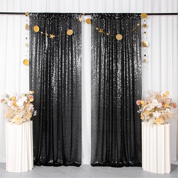 ShinyBeauty 2 Panels Black Sequin Backdrop | 7Ft x 7Ft Sparkly Photo Background - Image 2