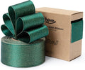 Christmas Ribbon Wired Green Satin Ribbons 1-1/2 Inch Double-Faced Gold Glitter by Keypan