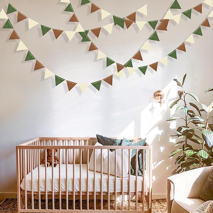 Jungle Party Decoration Sage Green Brown Beige Felt Hanging Triangle Mini - Image 6