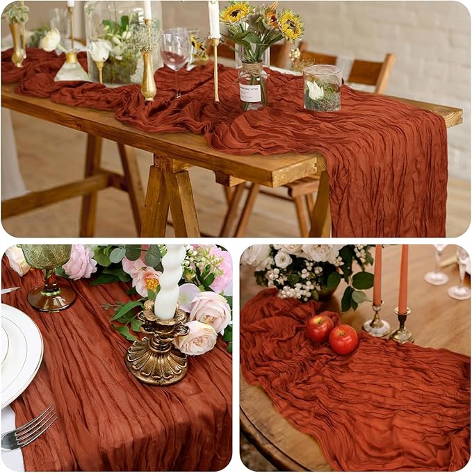 6Pcs Terracotta Cheesecloth Table Runner 120 Inch10FT Terracotta Color Rustic - Image 7