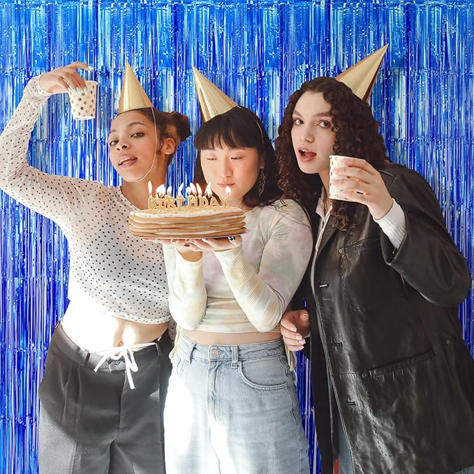 5 Pack Blue Fringe Foil Curtains 3.2ft x 8.2ft Tinsel Backdrop Streamers - Image 7