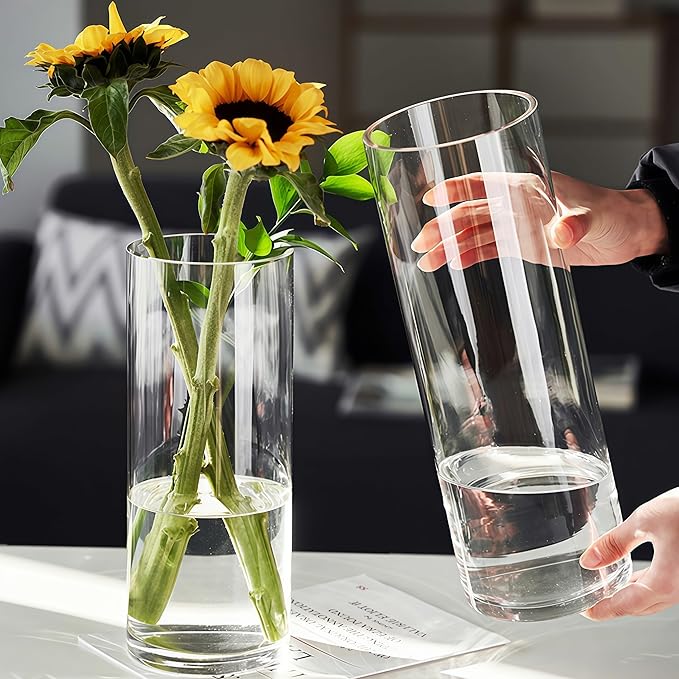2 Acrylic Cylinder Clear Vase for Centerpieces, Tall Large Unbreakable Plastic - Image 8