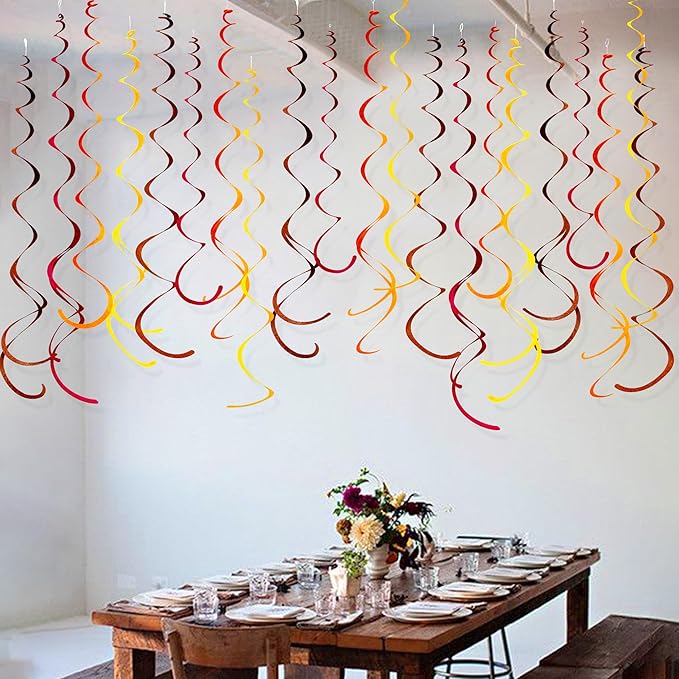 36 Pcs Fall Hanging Swirl Decorations Brown Burgundy Orange Yellow Felt Swirl - Image 4