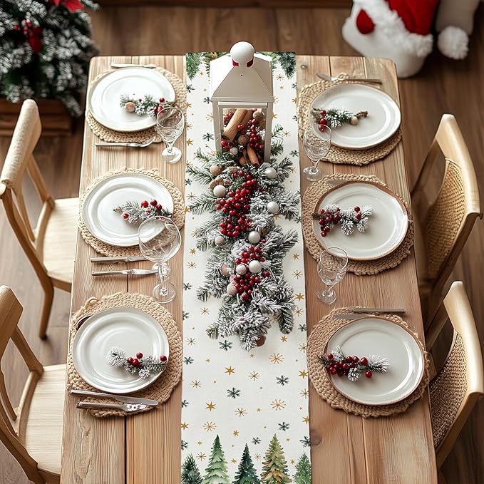GEEORY Christmas Table Runner 13x36 Inch, Xmas Tees Snowflakes Holiday - Image 5
