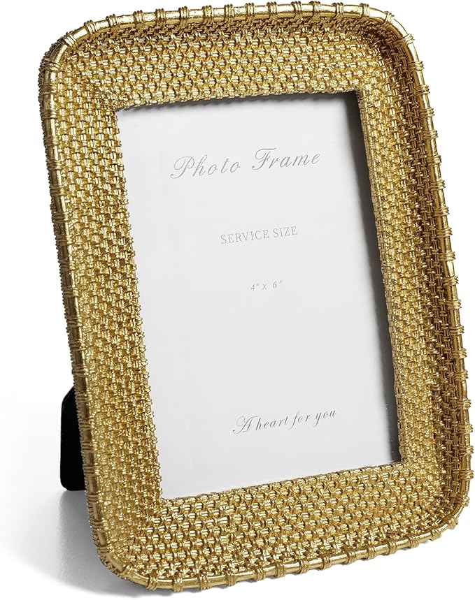 Cuspin 4x6 Picture Frame Vintage Gold Metal Rattan Textured Hand-Crafted Photo by Cuspin