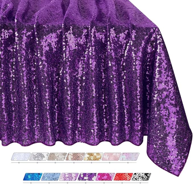 QueenDream Purple Tablecloth Sequin Fabric Table Cloths 90x90 Inch Halloween - Image 5