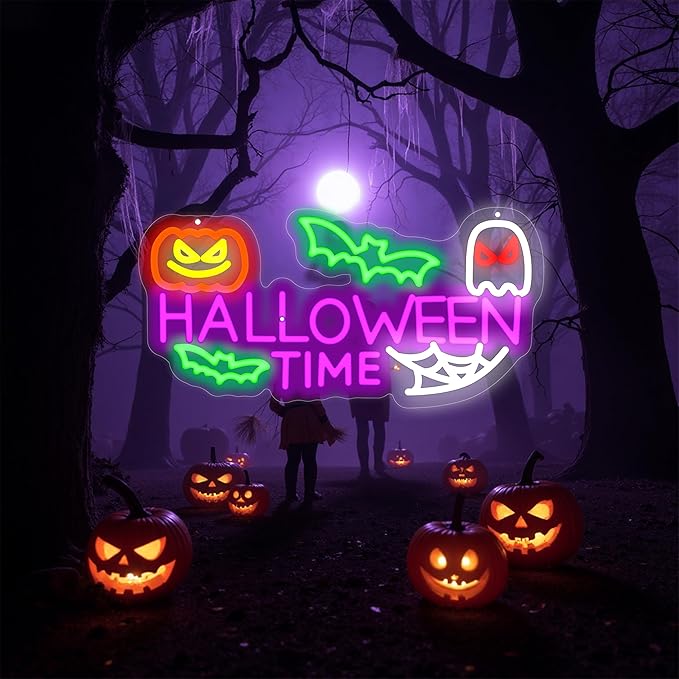 Halloween Time Neon Sign Ghost Decor Sign Spooky Neon Sign, Halloween Hanging - Image 2