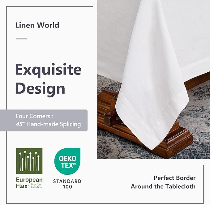 Linen World Linen Tablecloth, 100% French Linen White Tablecloth 55" x 55" Inch - Image 4