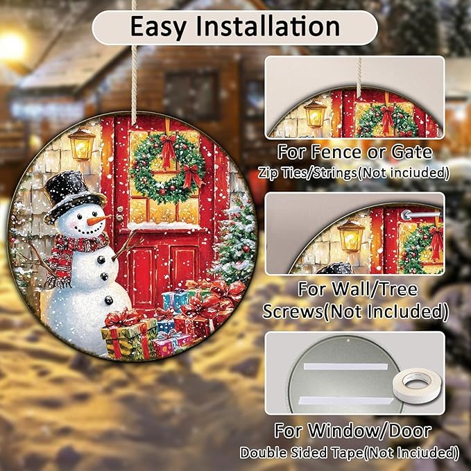 Round Wall Decor Christmas Metal Tin Sign Snowman Sign Rustic Wall Decor Wall - Image 3