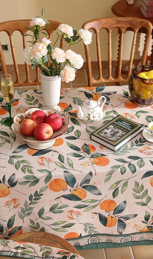 patdrea Designer Vintage Linen Rectangle Table Cloth, Framhouse Oranges and - Image 8