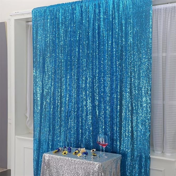Eternal Beauty Turquoise Sequin Backdrop, 8x10 Ft Glitter Background Curtains - Image 3