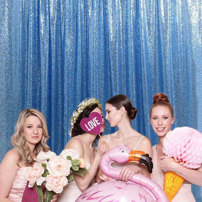 Baby Blue Sequin Backdrop Curtain 7ft x 7ft Glitter Photo Background - Image 3