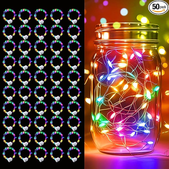 pozzolanas 50 Pack Multicolor Battery Operated String Lights - 7ft Waterproof by pozzolanas