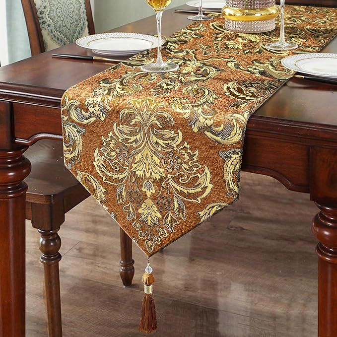 Table Runners 72 inches Long Jacquard European Classic Floral Beige Vintage by HeMiaor