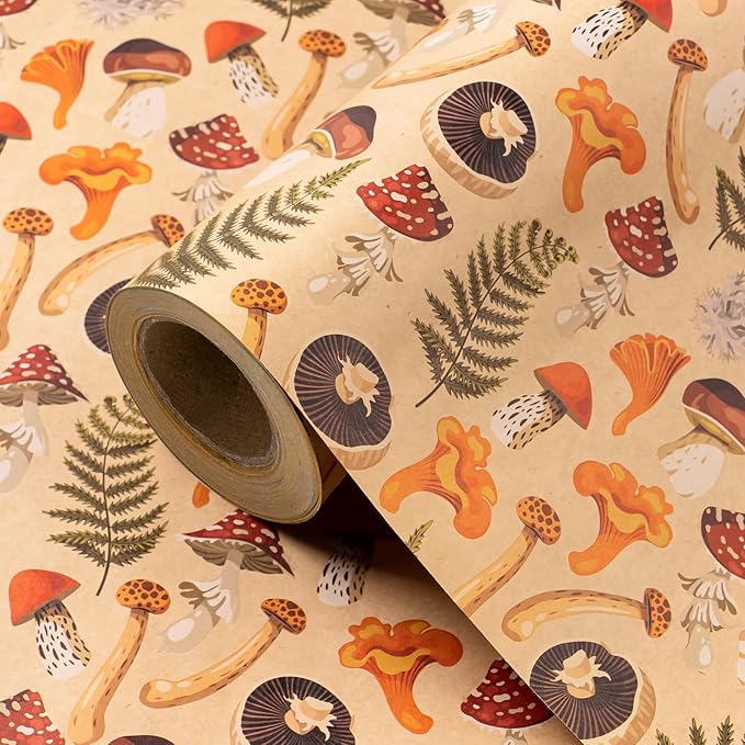 WRAPAHOLIC Kraft Mushroom Wrapping Paper Roll - Image 2