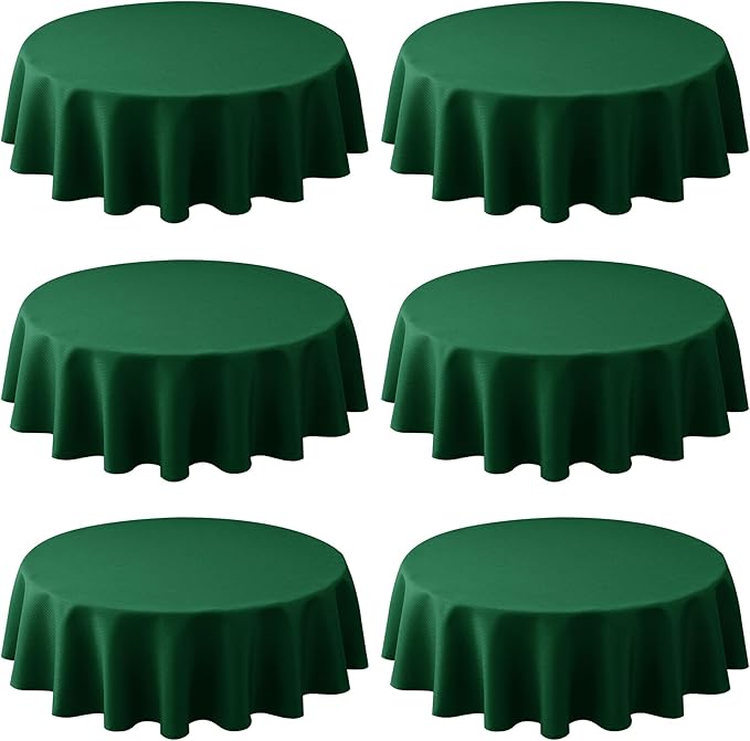 Biscaynebay 6 Pack Textured Fabric Round Tablecloths 60", Hunter Green Water by Biscaynebay