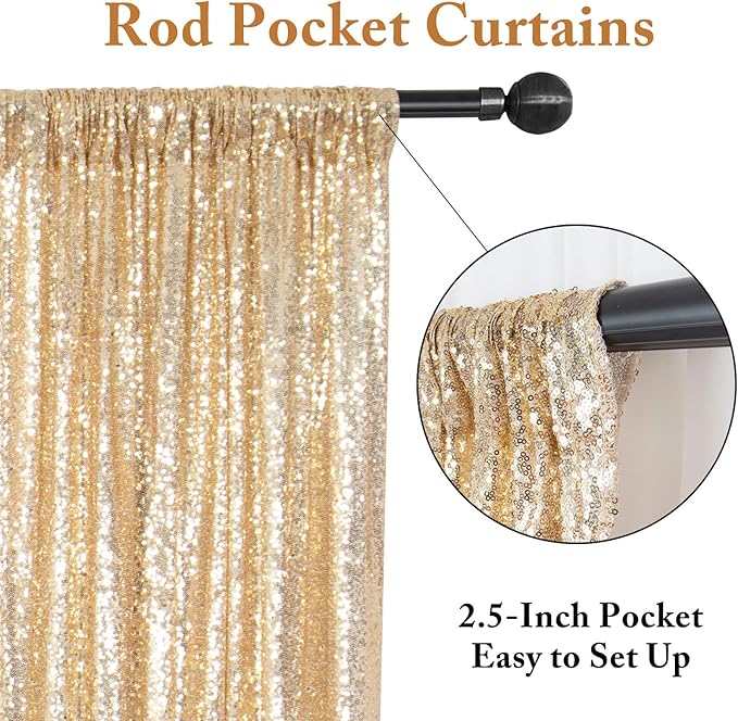 ShinyBeauty Sequin Backdrops 4 Panels Light Gold Sequin Curtains Photo Backdrop - Image 5