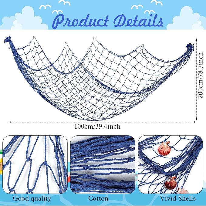 Marsui 11 Pcs Wooden Nautical Wall Decor Fishing Net Decoration, Include - Image 3