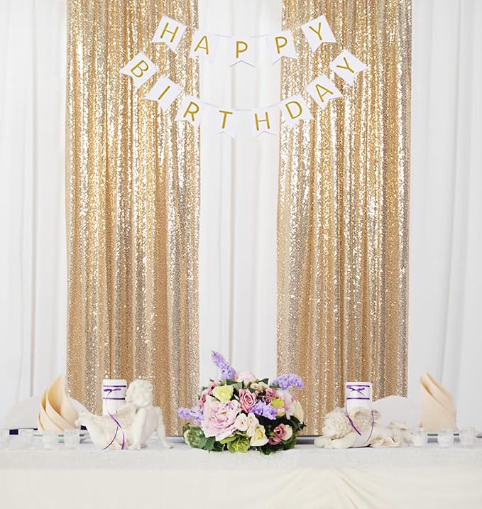 ShinyBeauty Gold Sequin Backdrop Panels 2FTx8FT Sparkly Light Gold Drapes - Image 2