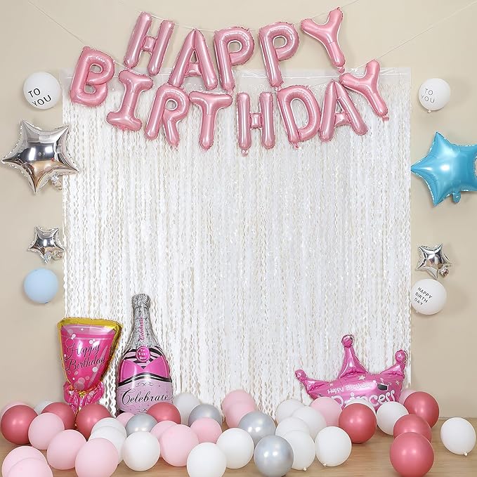 3Pcs Wavy White Metallic Tinsel Curtain Foil Fringe Backdrop, 3.3 ft x 6.6 ft - Image 6