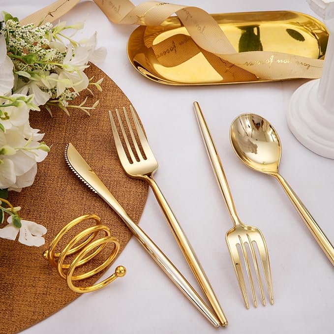 Rubtlamp 90Pcs Gold Plastic Silverware, Plastic Cutlery Include 30 Plastic - Image 5