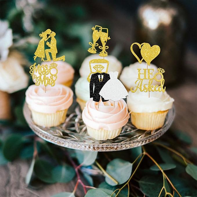 30 Pack Bride to be Cupcake Toppers Glitter Diamond Ring I Do Love Cupcake - Image 6