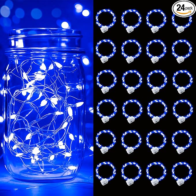 pozzolanas 24 Pack Blue Battery Operated String Lights - 7ft Waterproof Fairy by pozzolanas