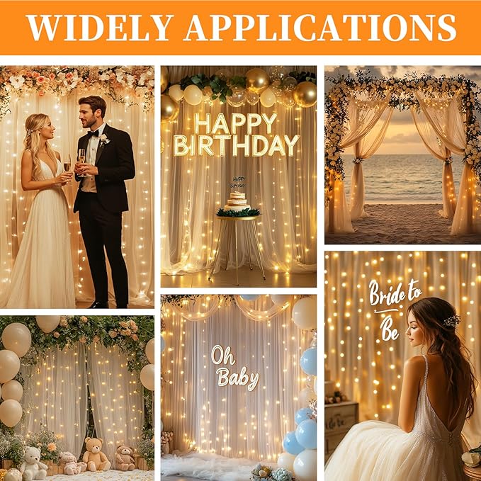 10x10ft Champagne Tulle Backdrop Curtain - Image 2