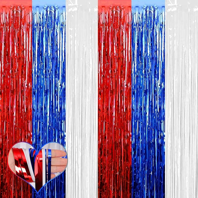 4 Pack 3.2Ft x 6.6Ft Independence Day Fringe Curtain Backdrop by Mebiornt