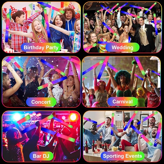EXCECAR 70PCS Foam Glow Sticks, LED Light Up Foam Sticks - Image 5