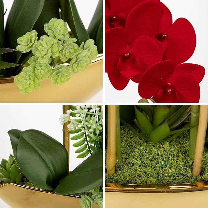 Briful Orchid Artificial Flowers 18in Red Fake Orchid Silk Flowers - Image 3