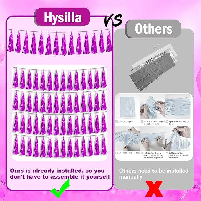 Hysilla Fuchsia Foil Fringe Metallic Tassel Streamers Banner Tassel Garland - Image 3