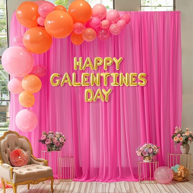 10ft x 10ft Hot Pink Backdrop Curtains, Wrinkle-Free Sheer Chiffon Fabric Photo - Image 3