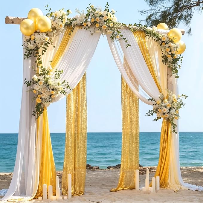 Wedding Arch Draping Fabric, 1 Panel 28" x19ft White Arch Drapes & 1 Panel 16" - Image 6