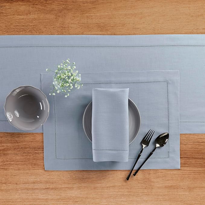 Solino Home Linen Dusty Blue Table Runner 48 Inches - Image 3