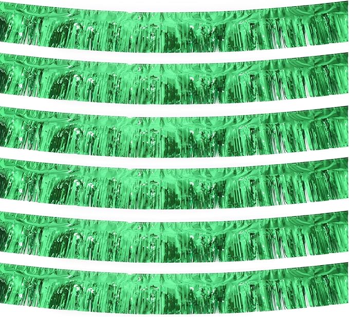 Green Foil Fringe Garland 10FT 6packs, Metallic Foil Tinsel Fringe Banners by Acuteye