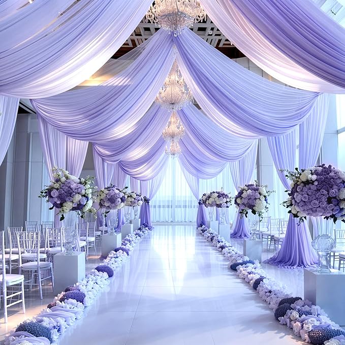 Wedding Arch Draping Fabric, 1 Panel 18FT Purple Sheer Chiffon Curtain Drapes 6 - Image 7