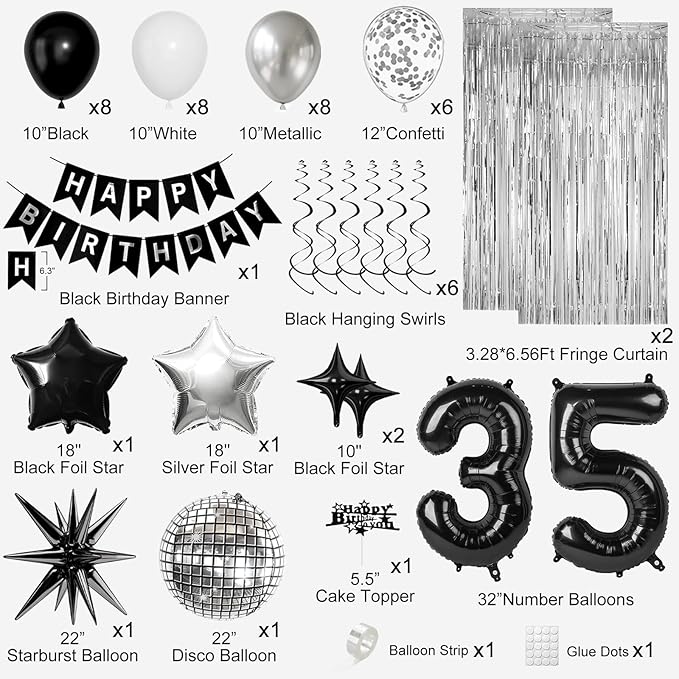 35th Birthday Decorations for Men Women, Fringe Curtains Kit - Image 2