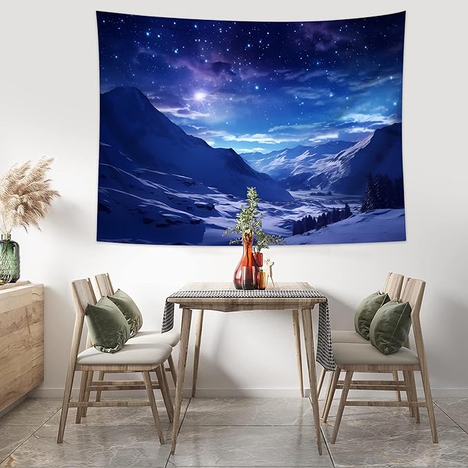 QGHOT Winter Tapestry Wall Hanging Snow Scene Backdrop Snow Mountain Wall Decor - Image 4