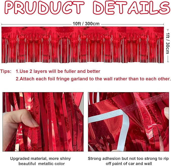 4 Pack 10 Feet Glitter Red Parade Float Decorations - Image 2