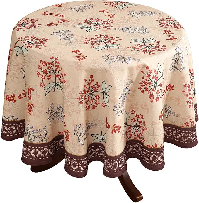 patdrea Designer Linen French Round Table Cloth, Vintage Red Floral Durable by Welcometopatdrea