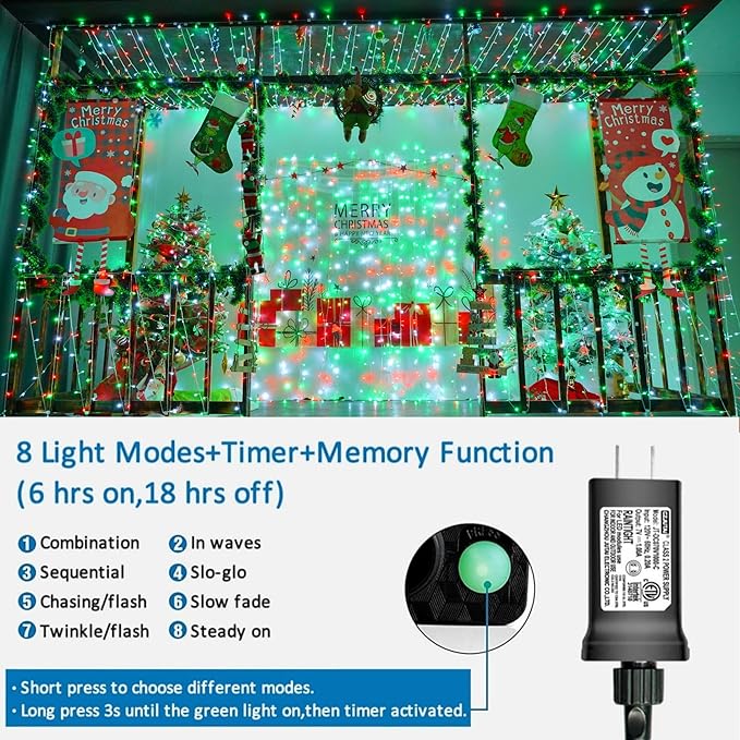 YEGUO 165ft 500 LED Christmas Lights Outdoor Waterproof, 8 Modes Clear Wire - Image 3