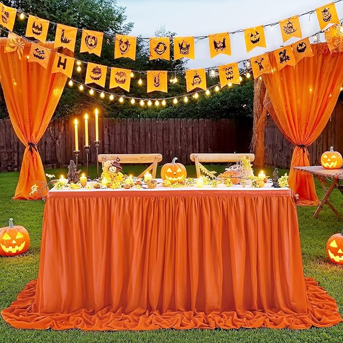 QueenDream 14FT Terracotta Chiffon Table Skirt Skirt Sheer Rectangle Tablecloth by QueenDream