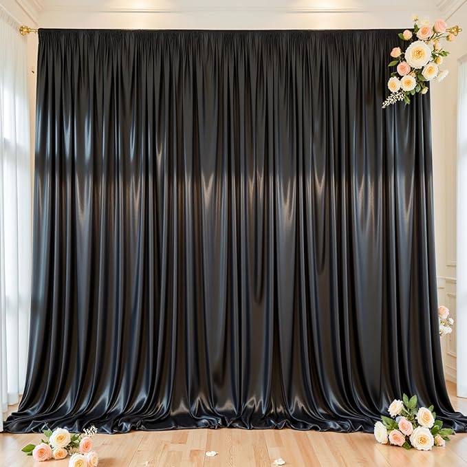 Black Glitter Backdrop Curtain for Parties Wedding, 10Ft x 10Ft Satin Shimmer by Shillance