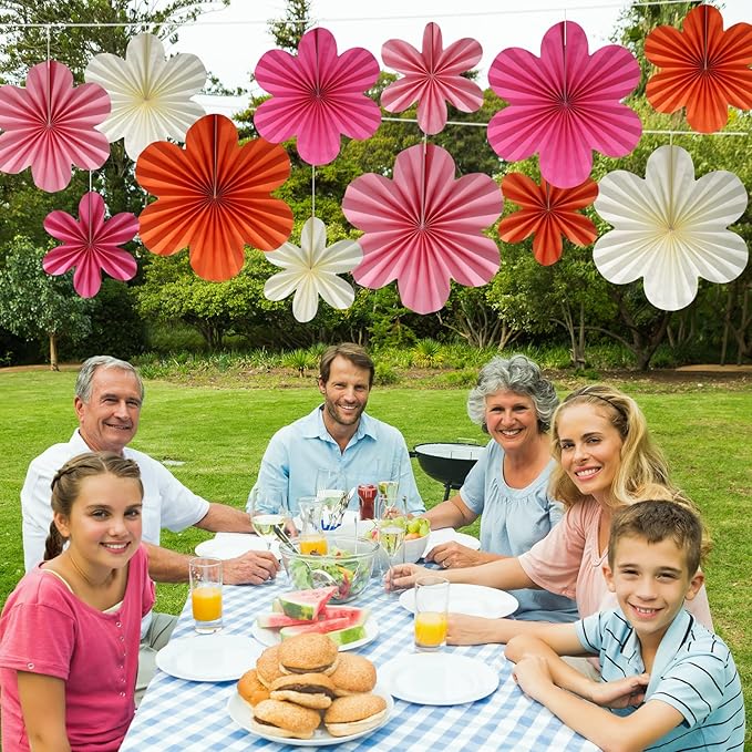 BestoFun 12 PCS Paper Flowers Fans Pink and Orange Party Decorations Paper - Image 7