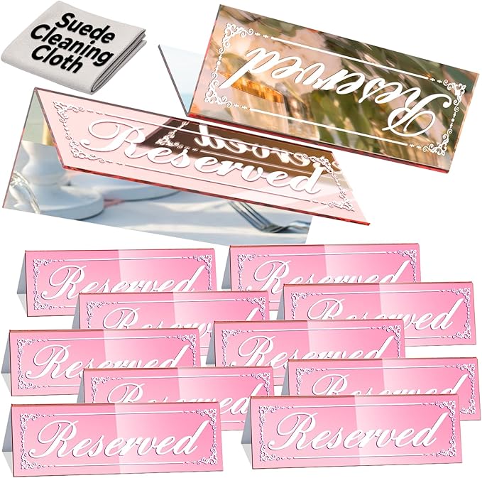 12 Pcs Mirrored Rose Gold Reserved Table Signs, Acrylic Reserved Table Tent by Framokoko