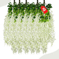 24 Pack Green White Wisteria Hanging Flowers, 3.4 Ft Fake Hanging Flowers by ZEBMOON