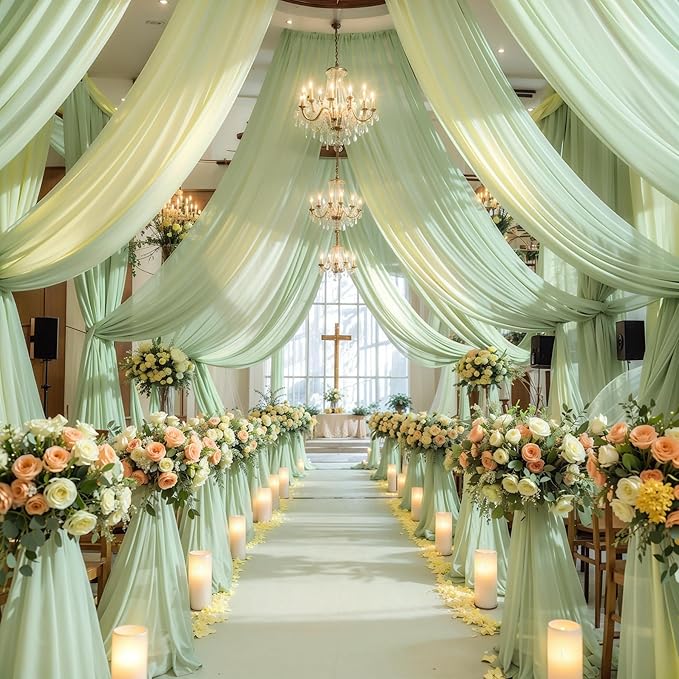 Wedding Arch Draping Fabric, 2 Panels 19FT Sage Green Arch Drapes Chiffon - Image 7